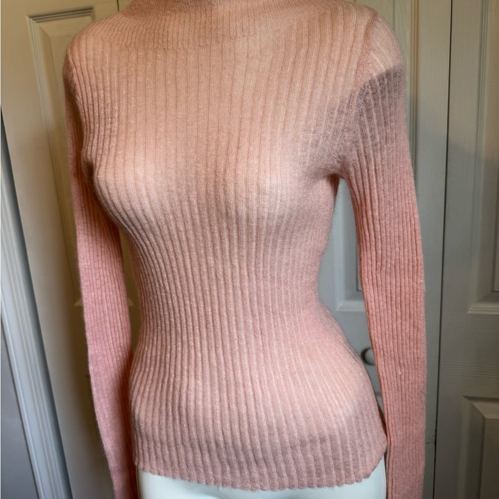 Rag and Bone Pink Ribbed Women Mohair Sweater size S/P Long Sleeve Lightweight - Picture 3 of 10